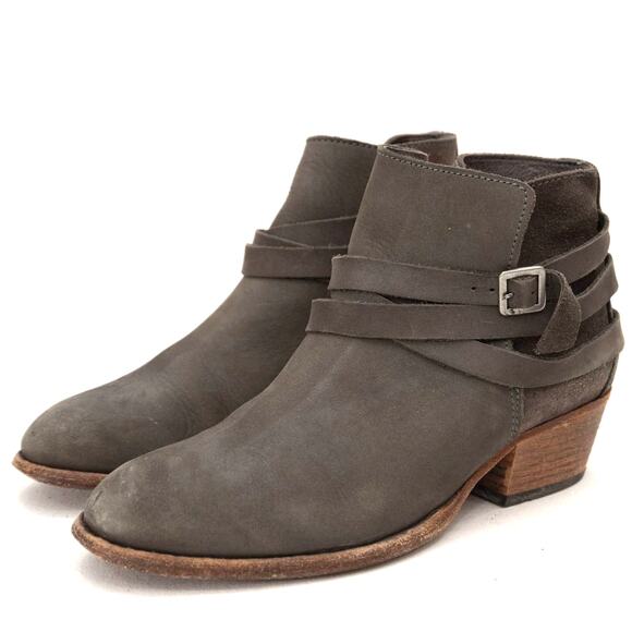 Hand Crafted Brand Gray Suede Triple Strap Ankle Boots Size 40 US 9 - Picture 1 of 12